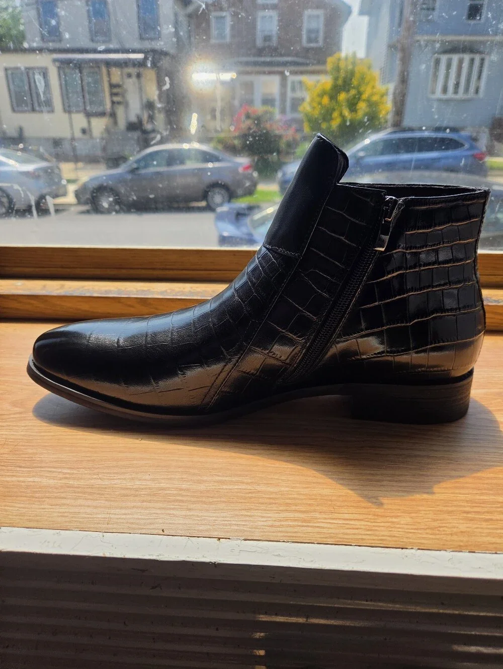 Men's Black Croc-Embossed Leather Ankle Boots